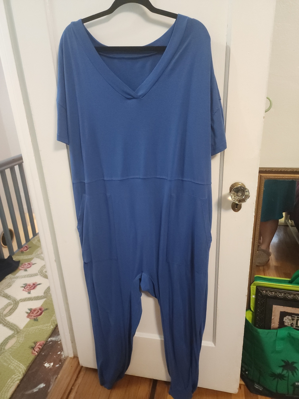 Relaxed V-Neck Blue Jumpsuit